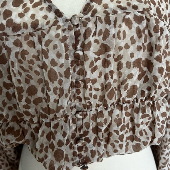 Forever 21 Beige Animal Print V-Neck Blouse - Picture 3 of 5